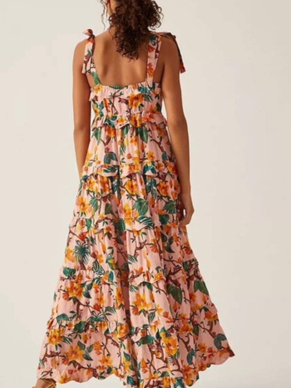 FARM Rio Pink Floral Tie-Shoulder Maxi Dress with Green and Orange Accents - Picture 3 of 3